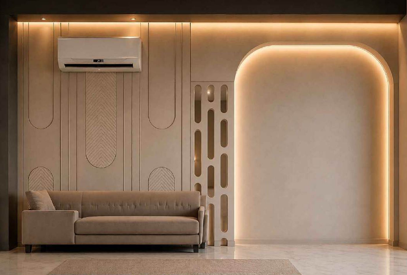 Living room, arched niche