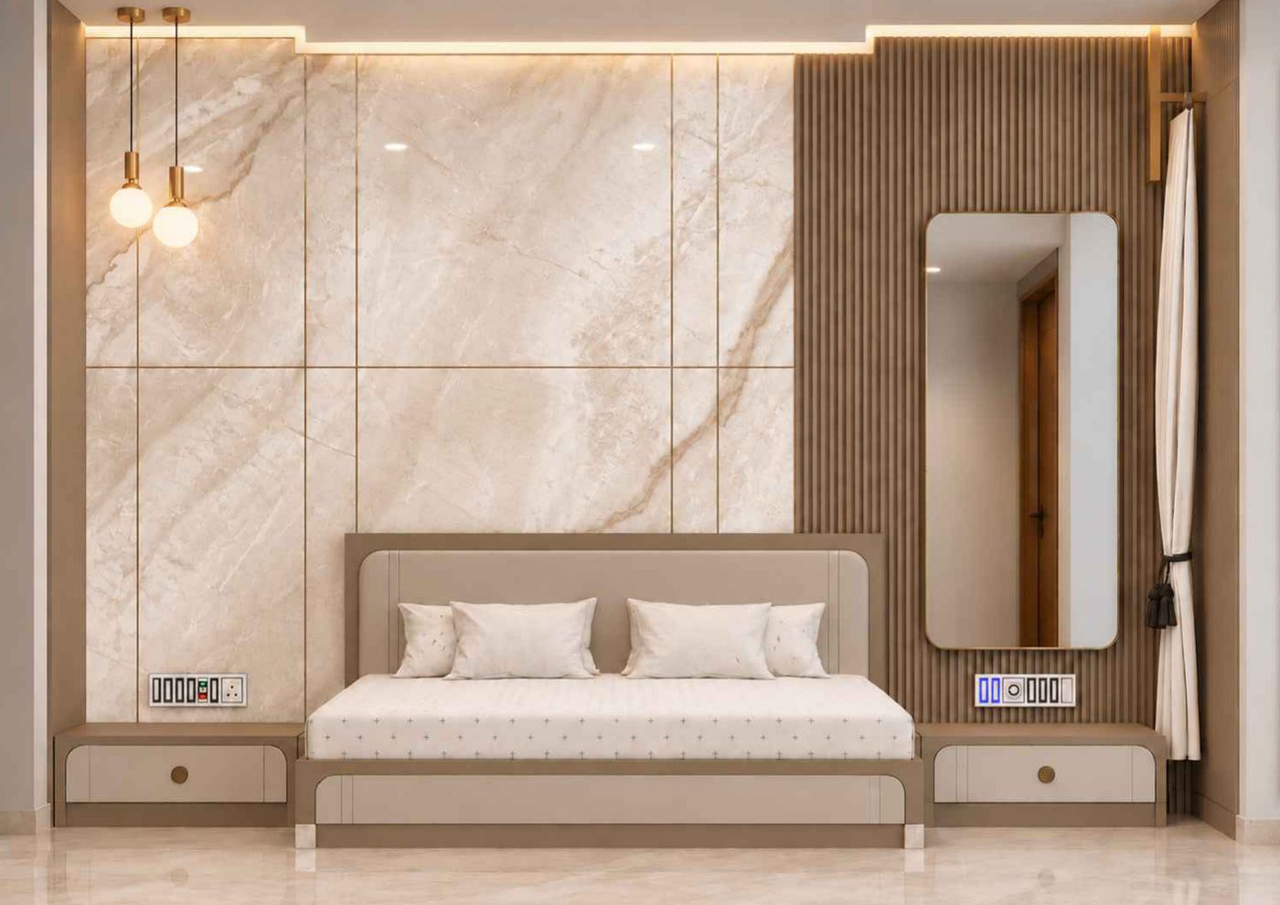 Master bedroom, stone-wall option
