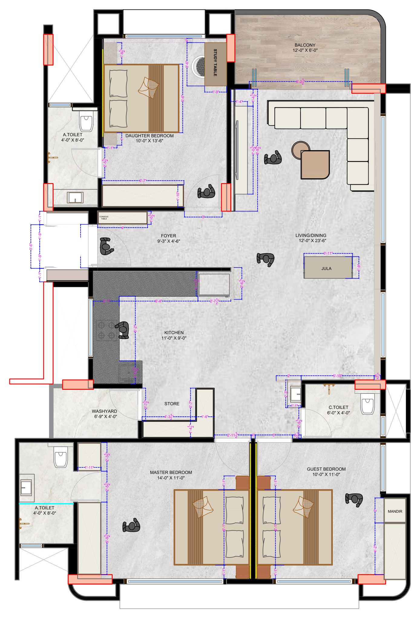 Furniture layout for Sattvam Residence