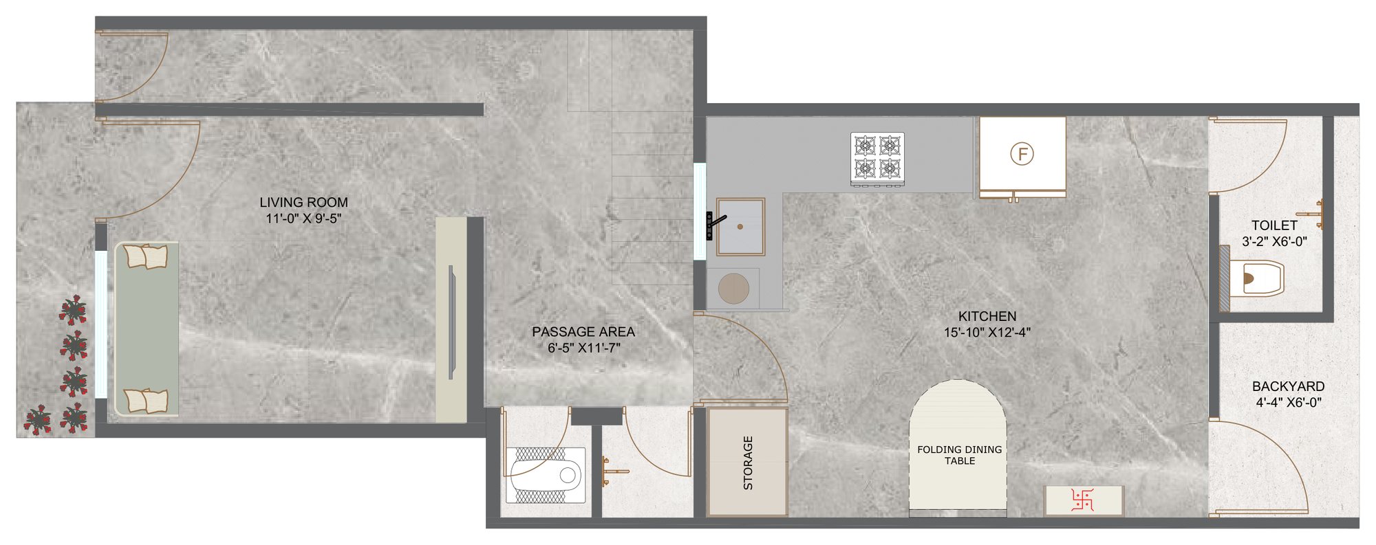 Ground floor: living room and kitchen