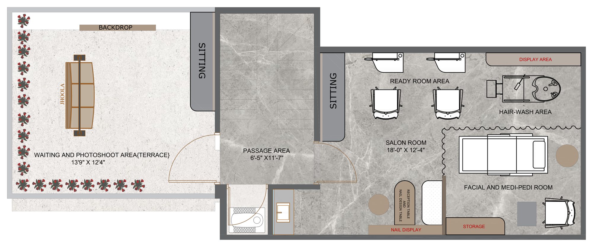 Second floor: salon and terrace